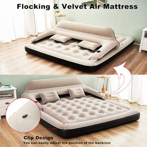 Image of King Size Air Mattress Inflatable Bed with Headboard and Pillows,Blow Up Sofabed