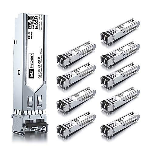 1.25G Multimode SFP LC Module, 1000Base-SX Fiber Transceiver for Netgear AGM731F, Mikrotik, Intel, Ubiquit, Fortinet, D-Link and More (MMF 850nm,550m,DDM) 10 Pack