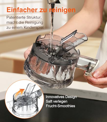Zasmira Entsafter, Slow Juicer mit hohem Drehmoment und 120MM-Einfüllschacht, Kein Vorschneiden entsafter für gemüse und obst, 99,6% Saftreinheit, 1,5L, REV-Modus, einfacher zu reinigen - 6