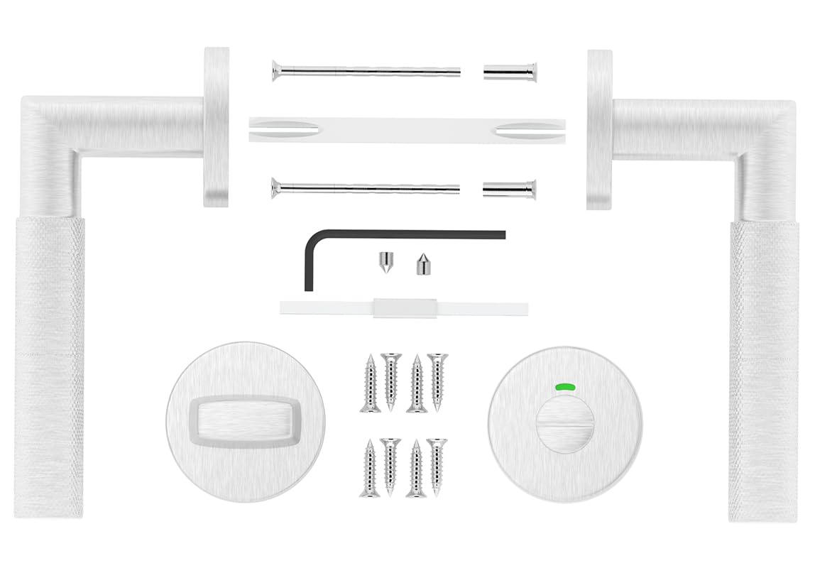 ERGO line BAUHAUS Poignée de porte d'intérieur, acier inoxydable, pour les portes de salle de bains, paire de poignées de porte sur rosaces rondes, garnitures de porte, poignée