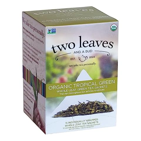 Two Leaves and a Bud Organic Tropical Green Tea, Whole Leaf Green Tea in Compostable Sachets, Sencha Green Tea for Hot or Iced Tea, 15 Count (Pack of 1) Cover