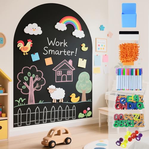 Magnetic Wall Decal for Kids Black Magnetic Chalkboard for Wall 4...