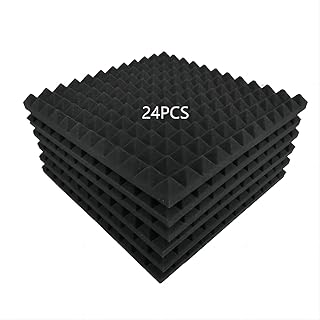 Sound Proof Panels, Acoustic Foam, 24 Pack 12''x12'' Pyramid Shape. Acoustic Panels, Vibration Proof, High Density Flame Retardant. Sound Foam, Ideal for Studio, Home Theater and Studio