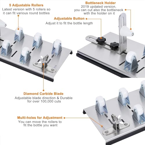 Image of Bottle Cutter DIY Tool for Bottle Neck & Round Bottle with Glass Cutter, Stainless Steel Cutting Machine Set for Wine, Beer, Liquor, Whiskey, Alcohol, Champagne, Soda Round Bottles