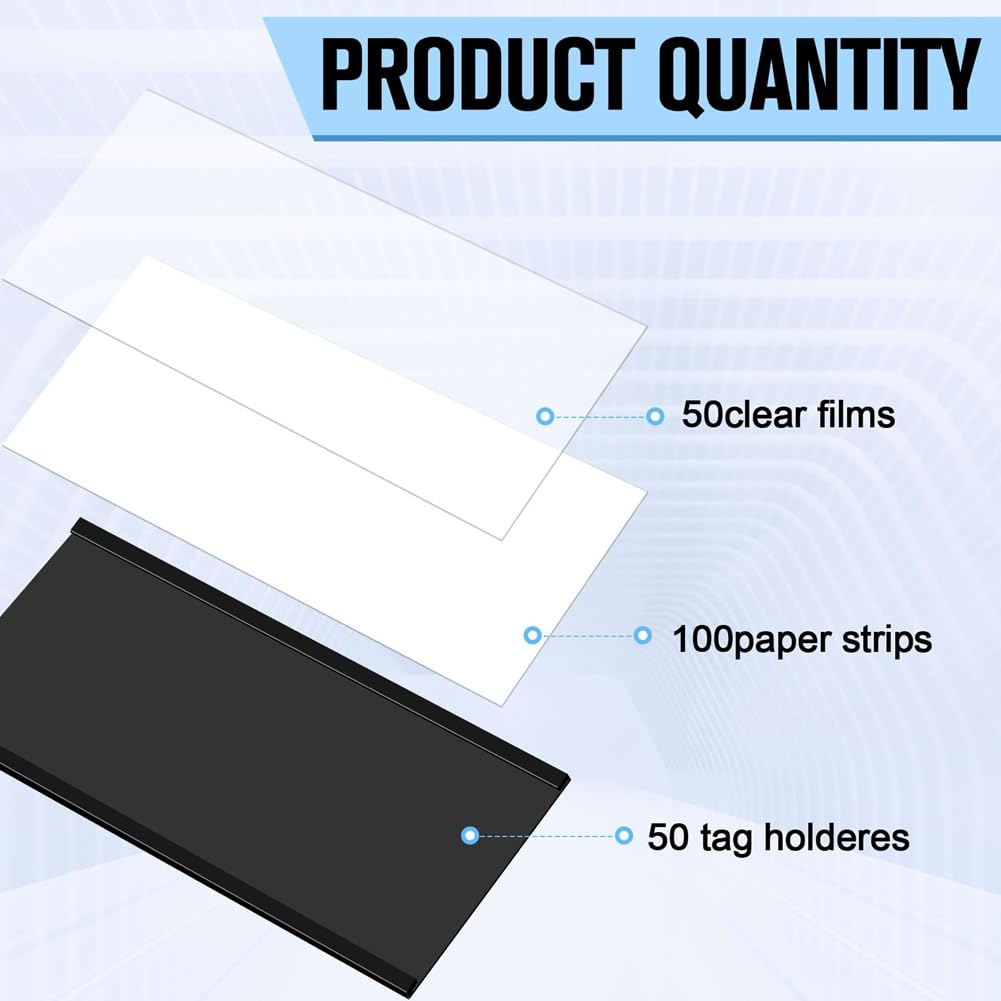 Lot de 50 porte-étiquettes magnétiques à canal C avec protection en plastique transparent et inserts en papier blanc