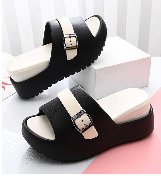 Women's Platform Thick-Soled Height Increasing Non-Slip Slippers Comfortable EVA Sole Open Toe with Buckle Decorate Chunky Heeled Casual Sandals2