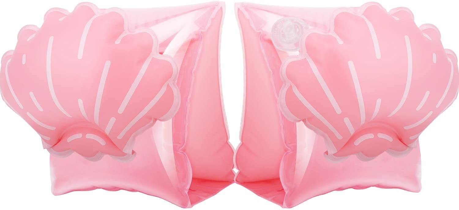 YHRY Inflatable Arm Floats for Kids Toddlers, Swimming Floater Sleeves Arm Bands Floaties Water Wings Floatation Sleeves, Pool Water Sports Learning Swim Training Aids (Pink Scallop)