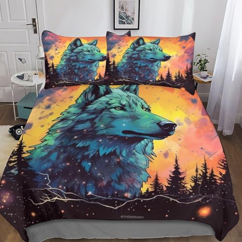 Housse de couette loup 200x200cm avec 2 taies de lit imprimé animal 3D - 5