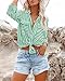 OMSJ Women's Striped Button Down Shirts Casual Long Sleeve Stylish V Neck Blouses Tops with Pockets (Green, Medium)