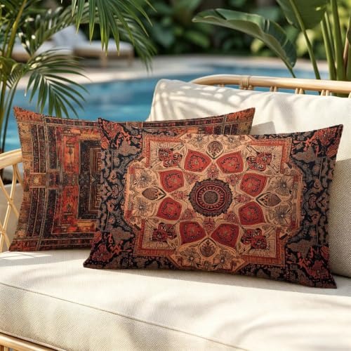 Coussin extérieur imperméable rouille lot de 2 housses géométriques 50x70 - 6