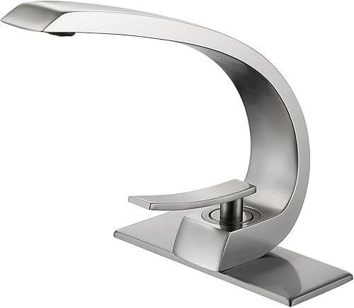 HMEGAO Grifo de baño de níquel cepillado, grifo de baño para fregadero, grifo de baño de una sola manija con placa de cubierta de 6 pulgadas