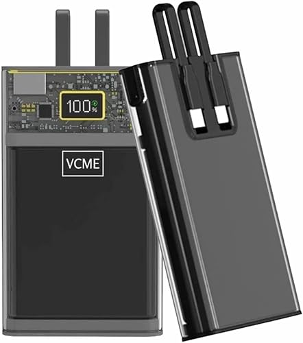 VCME - Banco de energía de 10,000 mAh, banco de energía compacto transparente de alta capacidad con pantalla digital y Lightning integrado y USB-C