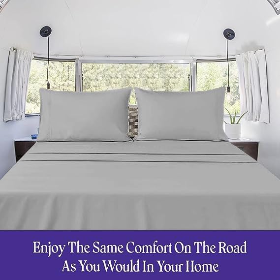 Silver Solid 800TC 100% Cotton - 48" x 75" Bunk Size Sheet Set - Cot Bed RV Bunk & Truck Sleeper - 12" Deep Pocket 4 Piece Sheet Set Perfectly Fit for RV, Truck Sleeper & Cot Bedsheets