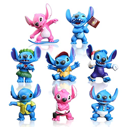 Gxhong 8 pcs Stitch Figure Jouets Décorations de Gâteaux,Figurines Cupcake Décoration,Gâteau d anniversaire Topper Mini Figurines Cake Toppers,Fournitures Décorations Gâteau,Cupcake Mini Figurines Set