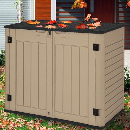 YITAHOME 35 Cu Ft Horizontal Weatherproof Storage Shed Without Shelves, Outdoor Lockable Resin Unit for Tools and Gear, Simple Assembly (Light Gray) Medium-35 cu ft Light Gray