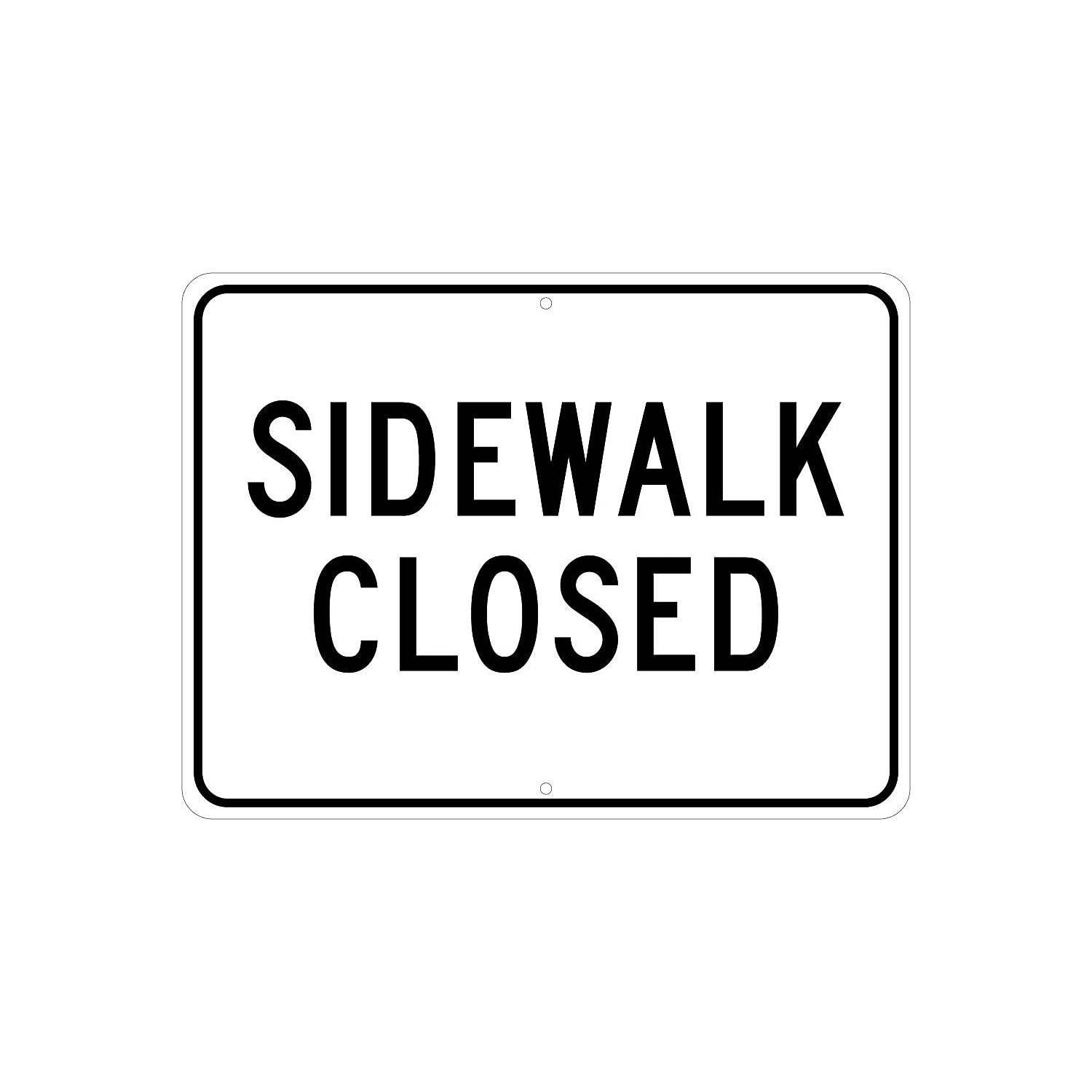 NMC TM302J Traffic Sign, Legend "SIDEWALK CLOSED", 24" Length x 18" Height, Engineer Grade Prismatic Reflective Aluminum 0.080, Black On White