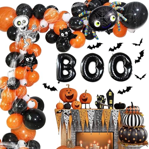 Rohociky DO-01 Halloween Balloons Garland Arch Kit Diy Halloween Party Supplies With Cobweb And Boo Foil Balloon Spider Balloon Eye Agate Skeleton Balloon Black Orange Balloon thumb #2