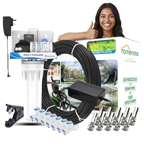 Image of Homenote Automatic Mist Maker Fogger for Home & Poultry Farm with 300 GPD Pump, 30 Nozzles & 50 m Pipe | Fogger kit for Dairy Farm | Ideal for Outdoor Cooling & Humidification Use (Black)