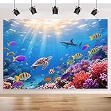 Under The Sea Backdrop 7x5FT, Ocean Backdrop,Ocean Underwater World Colorful Fish Coral Photography Background for Under The Sea Birthday Party Decorations