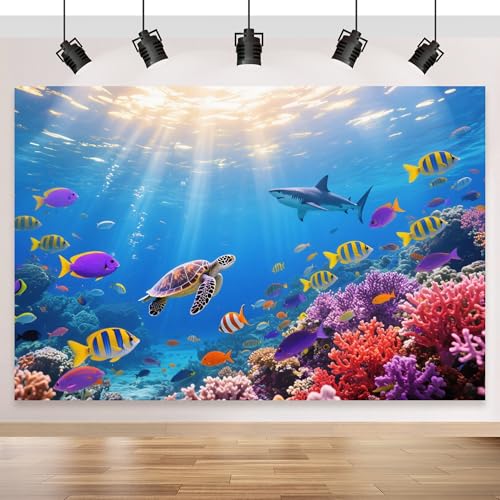 Under The Sea Backdrop 7x5FT Ocean Backdrop Ocean Underwater World Colorful Fish Coral Photography Background for Under The Sea Birthday Party Decorations