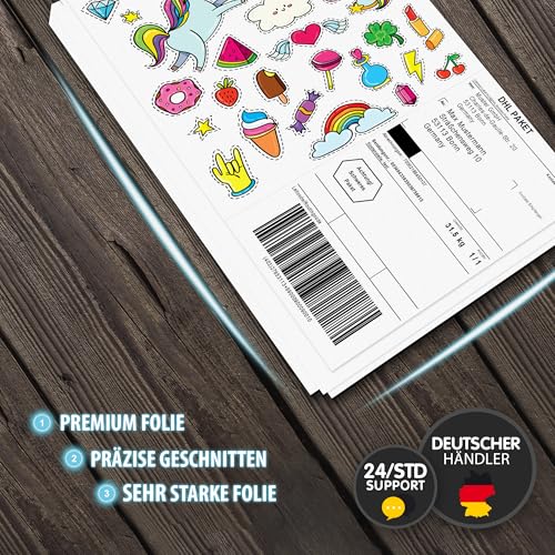 Selbstklebende DIN A4 Etiketten 20 Stück 210x297 mm, universell bedruckbar, matte weiße Oberfläche, kompatibel mit Inkjet- und Laserdruckern, Aufkleber für vielseitige Anwendungen - MADE IN GERMANY