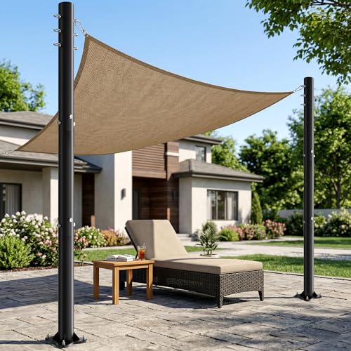 Cofiyard 2 Pack Sun Shade Sail Poles 10 FT Sun Shade Poles 2.6 Diameter Steel Heavy Duty Wind Resistant Shade Sail Pole with Mounting Hardware for Outdoor Shading in Ground Patio Garden Deck