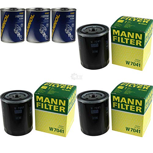 MANN W 7041 Lot de 3 filtres à huile d'origine + 3 flacons de rinçage moteur SCT