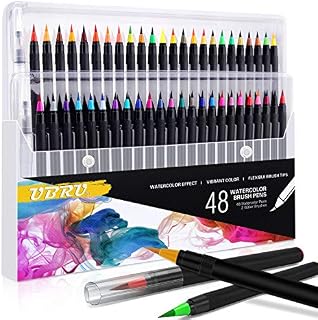 UBRU Watercolor Brush Pens, Set of 48 Watercolor Painting markers and 2 Water
