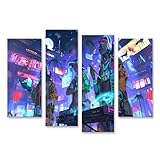 islandburner Prime Bild auf Leinwand Zukunftsmusiker in neonbeleuchteter Stadt für Musikzimmer Musikliebhaber Musikgeschäft Bilder Wandbilder Poster