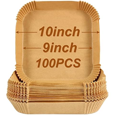 BYKITCHEN 100pcs Air Fryer Disposable Paper Liner, 9 Inch Large Air Fryer Liners Square, Nonstick Air Fryer Parchment Paper Liner, Compatible with COSORI, Ninja, Tower (Unbleached) Cover