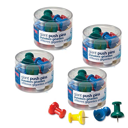 Officemate Giant Push Pins 1.5 Inch, Assorted Colors, Tub of 12 (92902) (4)