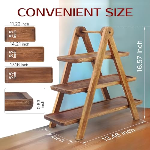 Platters for Food,3 Tier Cake Stand Foldable Wooden Charcuterie Board Serving Tray for Parties Fruit Cupcakes Afternoon Tea Buffet Displays – Bild 3
