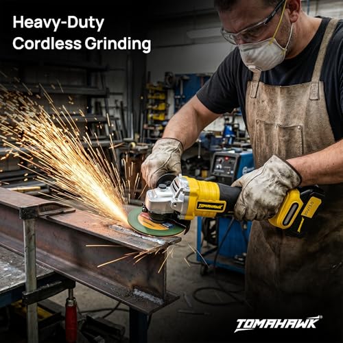 Image of Tomahawk TSG-1525 20V Brushless Cordless Angle Grinder with 2 x 3.0Ah Batteries & Charger | 4 Inch Disc | 3-Speed up to 8500 RPM | Trigger Lock
