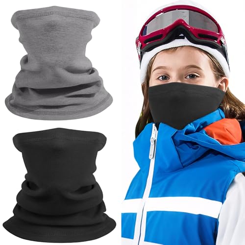 Awumbuk Schlauchschal Kinder, Fleece Schal Kinder Jungen Mädchen Winddicht Kinderschal Loop Schal Winter Halswärmer Schwarz Halstuch Ski Maske Multifunktionstuch 2 Stück