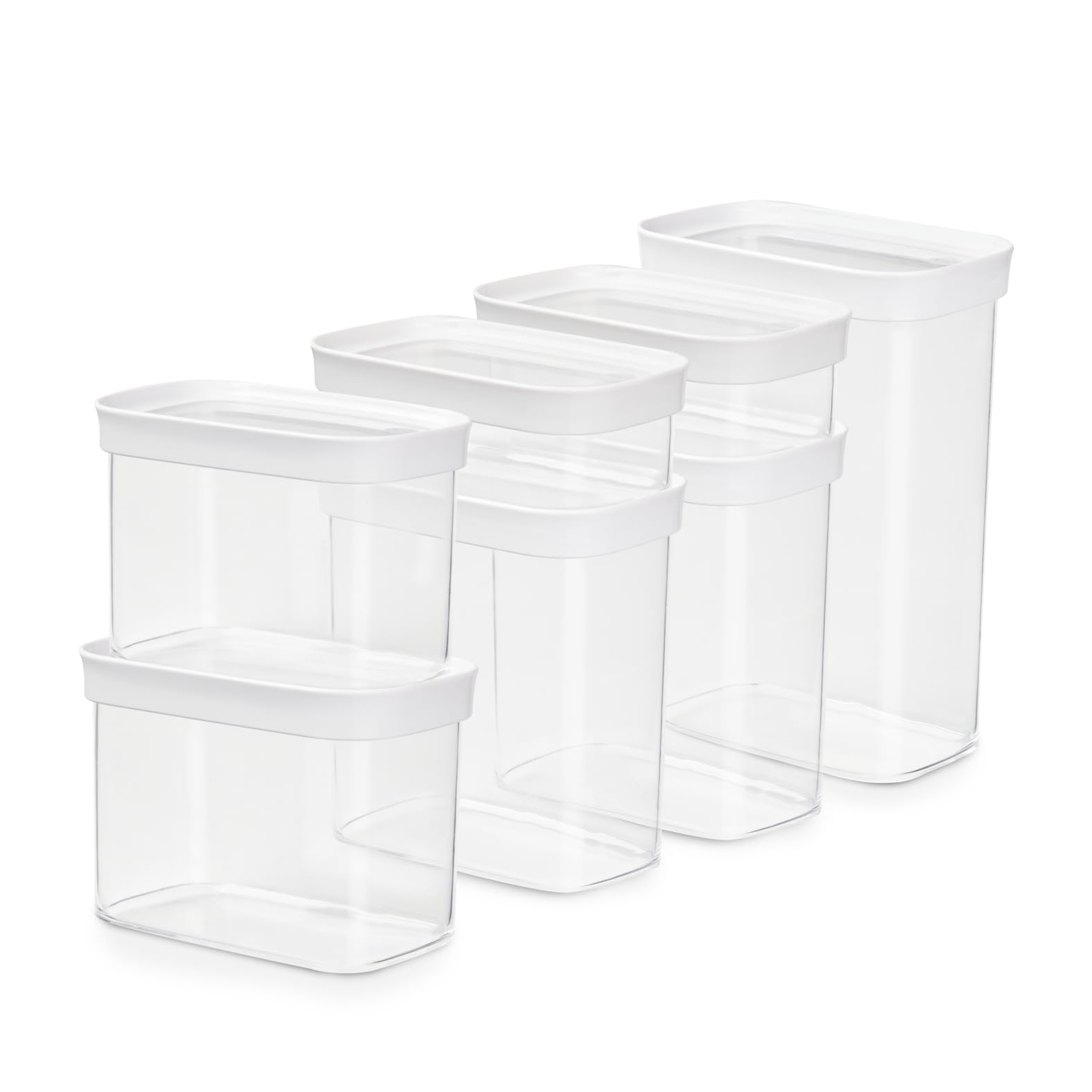 Emsa Optima 7-teiliges Trockenvorratsdosen-Set, 2 x 0,45, 2 x 1, 2 x 1,6, 2,2 Liter, rechteckig, 100 Prozent sicher, hygienisch, platzeffizient, Frischedichtung, transparentes Design, N1142900