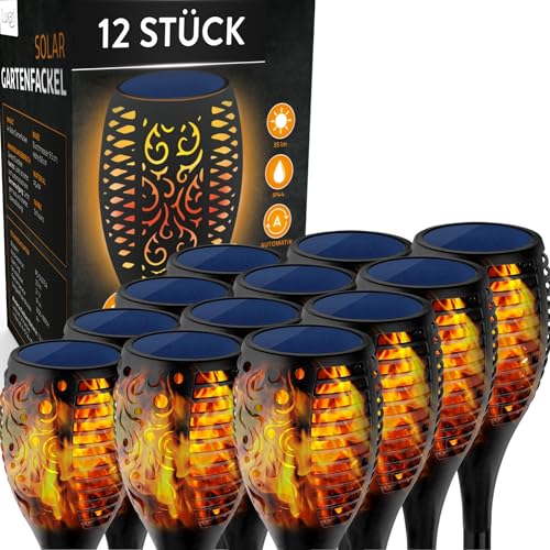 Luxari Gartenfackel − 12x Solar Fackeln für außen flackernd −...