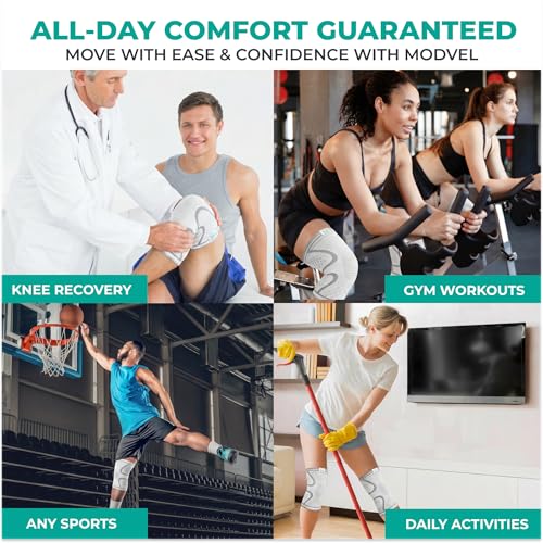 Image of Modvel Compression Knee Brace for Women & Men - 2 Pack Knee Brace for Women Running Knee Pain, Knee Support Compression Sleeve, Workout Sports Knee Braces for Meniscus Tear ACL & Arthritis Pain Relief