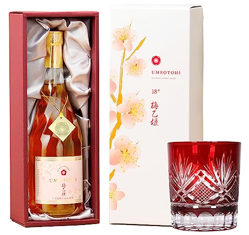 梅酒 梅乙姫 UMEOTOHI 本格芋焼酎仕込 720ml 国内生産 ギフトセット 贈り物 (切子グラス ユッカレッド 手提袋付) 御中元 御歳暮 621R