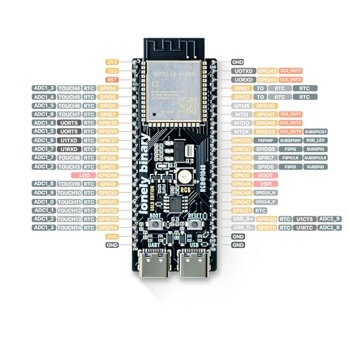 Image of Lonely Binary ESP32-S3 N16R8 Screwless Terminal Board for Arduino IDE | 16MB Flash, 8MB PSRAM, dual-core 240MHz; WiFi + BT 5.0 LE; dual USB-C (5V), VIN 5-12V; tool-free screwless terminals;