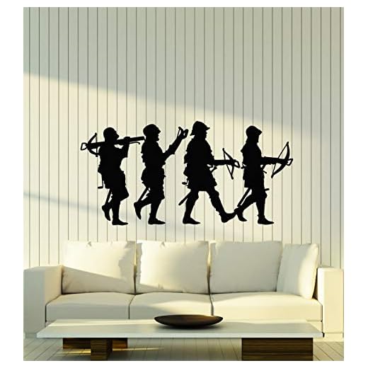 Decalque de parede de vinil balestra arco arco esportes arqueiros guerreiros caça adesivos mural grande decoração (g3919) preto