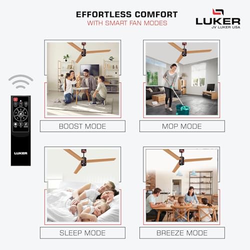 Image of LUKER JVLuker USA 1200mm BLDC Ceiling Fan with IR Remote BEE 5 Star 65% Energy Saving High Air Delivery Low Noise LED Indicator Reverse Mode for Living (Oak Brown Copper, Aerozen Prime)