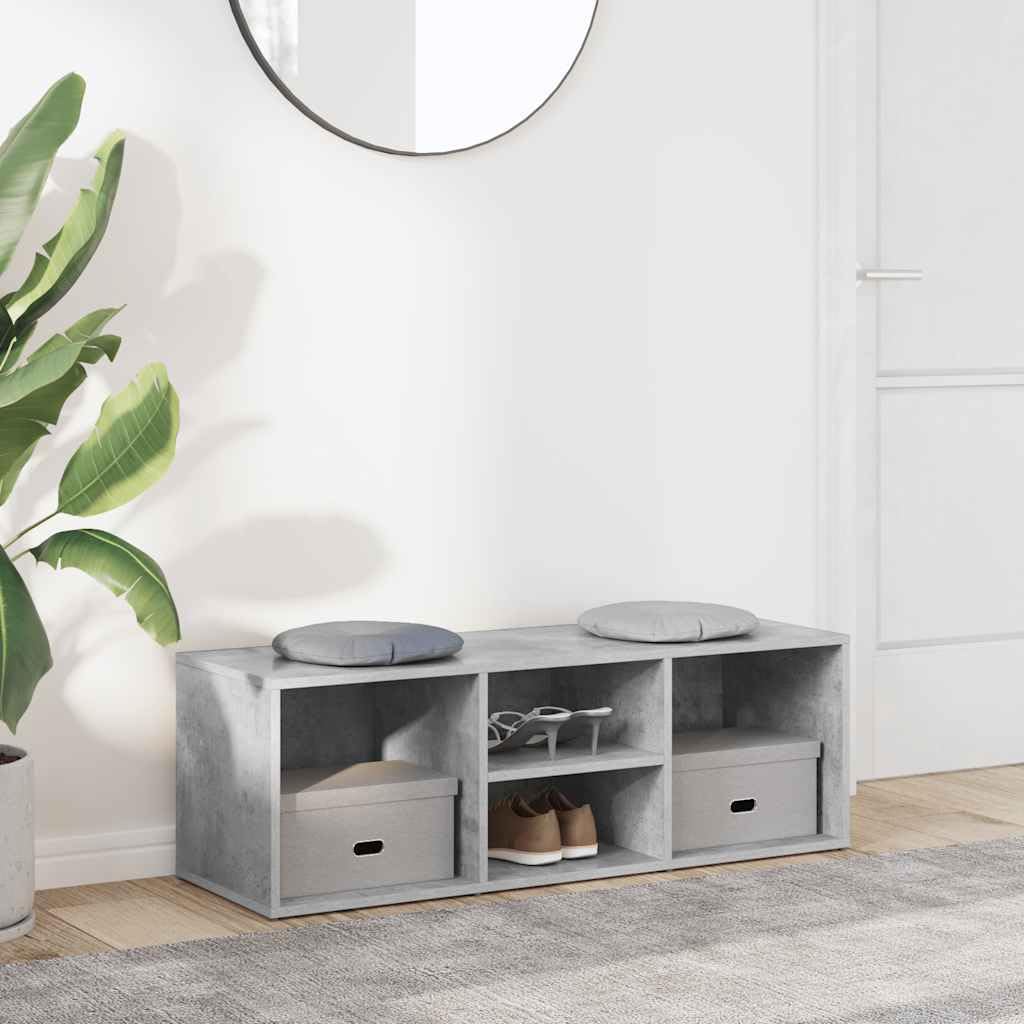 Banc à Chaussures Gris béton en aggloméré 105x35x35 cm avec 4 Compartiments, Meuble de Rangement modulable, Organisateur Pratique pour entrée ou Chambre