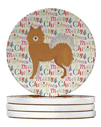 Caroline's Treasures Elo Dog #1 Merry Christmas Large Sandstone Coasters Pack of 4 Absorbent Round Coasters Decor Gifts for Men or Women, 4 in, Multicolor