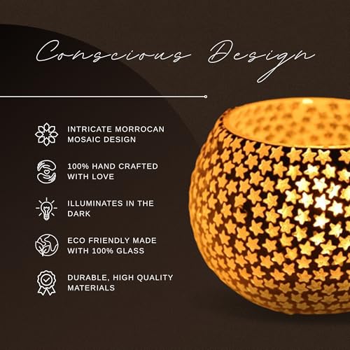 Image of Floryn Decor Morrocan Mosaic Candle Holders | Home Light Decorations Items | Mosaic Glass Tealight Holder | Best lamp for Diwali Decoration | Pack of 3 (with 3 Tealight Candle Free)