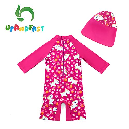 upandfast Baby/Toddler Swimsuit UPF 50+ Sun Protection One Piece Zipper Bathing Suit with Sun Hat Infant Beach Swimwear2