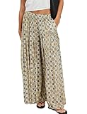 Picture of Ziqoty Womens Wide Leg Pants Flowy High Elastic Waist Loose Printed Beach Boho Yoga Casual Long Trousers(Khaki-S)