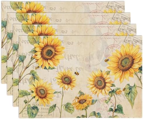 Amazon.com: Spring Sunflower Bee Placemats Set of 4 Summer Yellow ...
