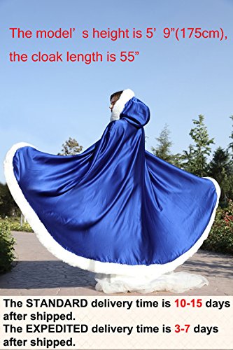 Wedding Cape Hooded Cloak For Bride Winter Reversible With Fur Trim Free Hand Muff Full Length 55'' Champagne #TOP6