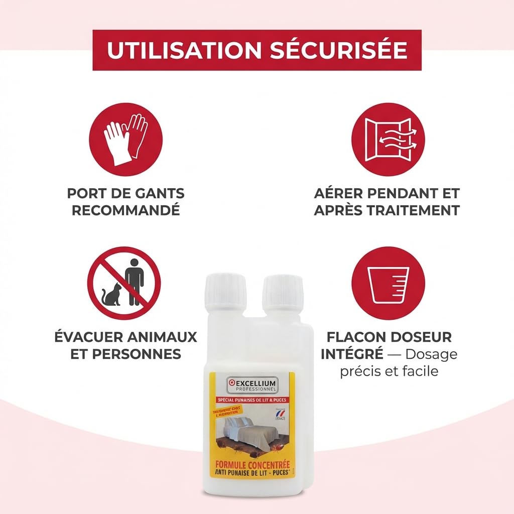 Insecticide Concentré Anti-Punaises de Lit 500ml EXCELLIUM PROFESSIONNEL | Punaises de lit et puces · Concentré à diluer · Grand format 500 ml · Flacon doseur