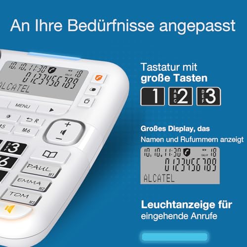 ALCATEL TMAX 70 - Schnurgebundenes Festnetztelefon für Senioren - Großes Display - Große Tasten - Freisprechfunktion - Audio Boost - Anrufsperre - Extra lauter Klingelton - Weiß